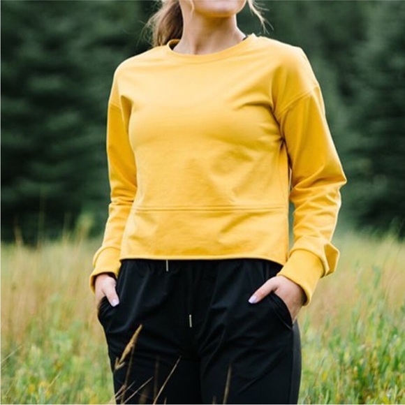 Zyia Mustard Cutoff Crewneck Pullover Sweatshirt - Picture 1 of 7